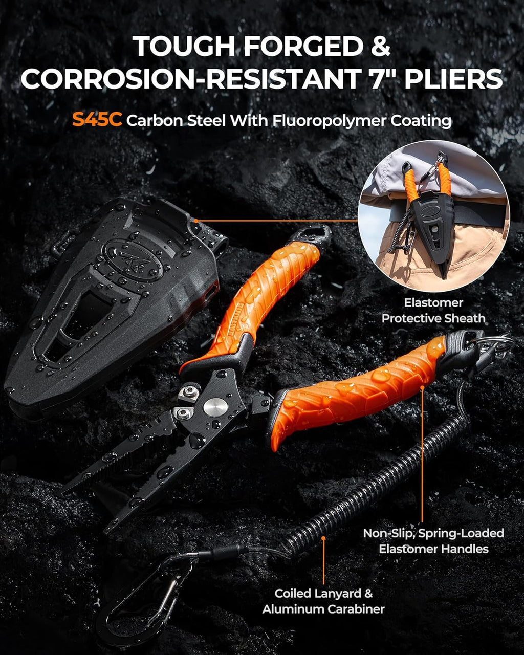 SteelStream Fishing Tool Set, Fishing Gear | Corrosion Resistant Fishing Pliers, Fillet Knife, Scissors, 55 lb