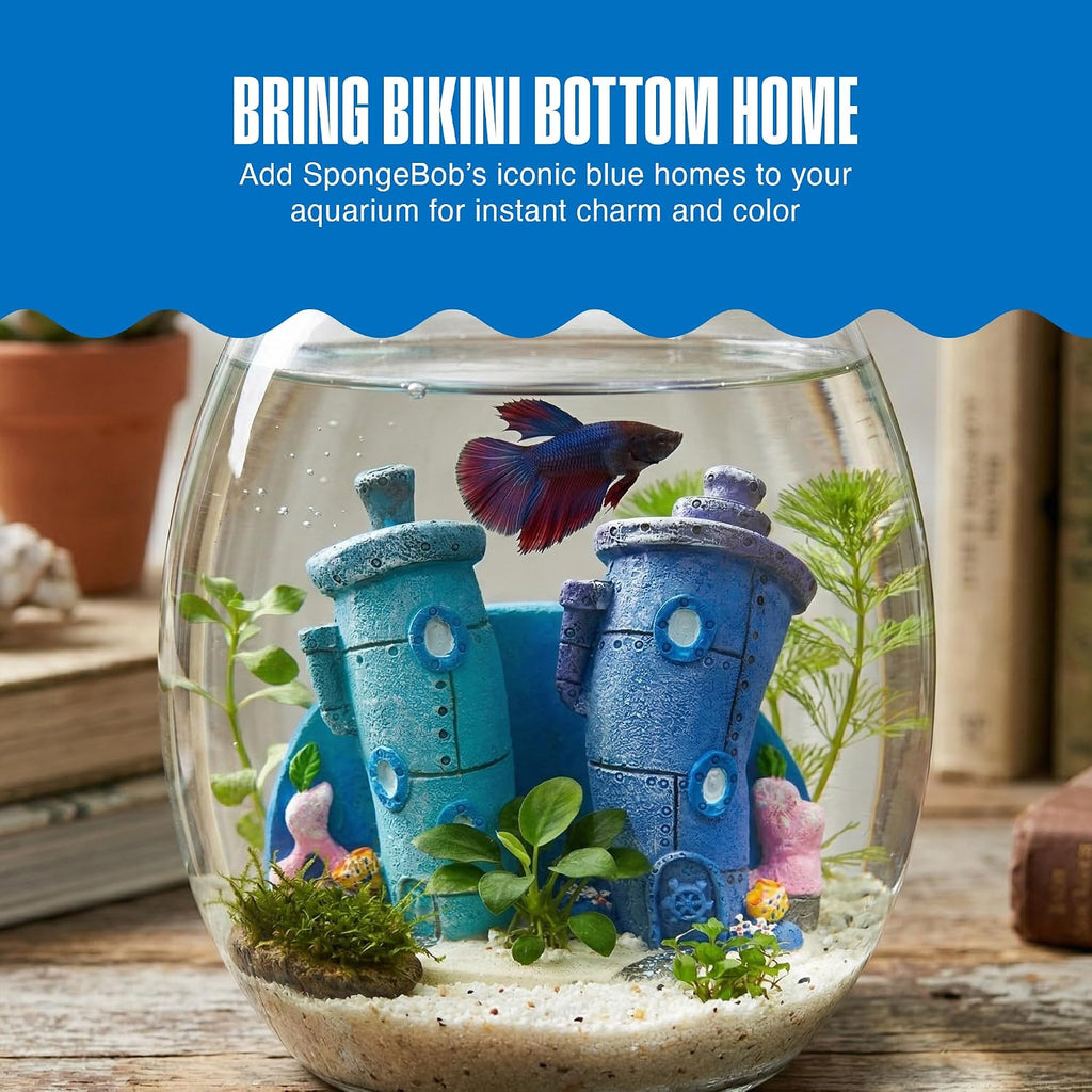 Spongebob Bikini Bottom Homes - Aquarium Decor - Durable Resin Aquarium Ornament for Betta Bowls, Small Fish Tanks