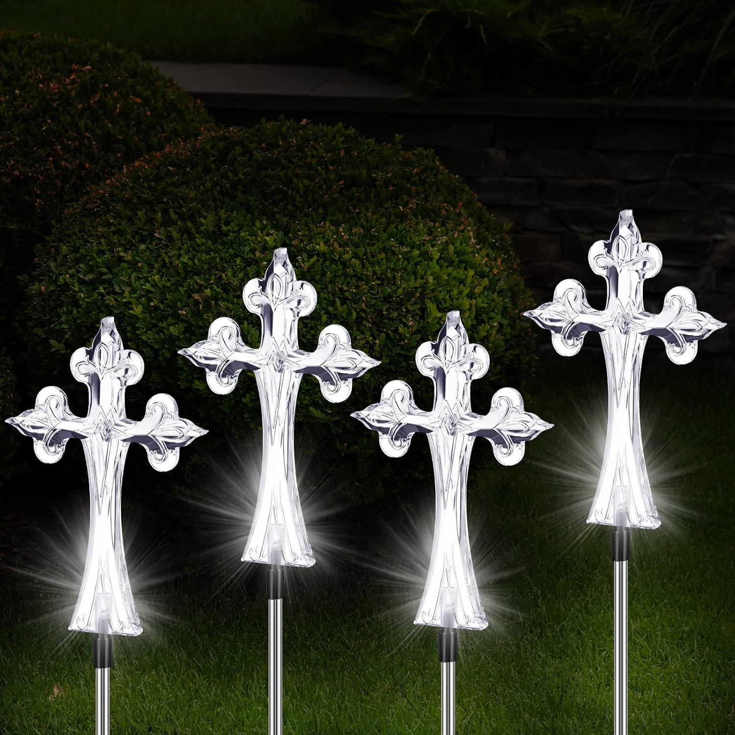 4 Pcs Solar Cross Lights Cemetery Memorial Stake 16 Inch,Cross