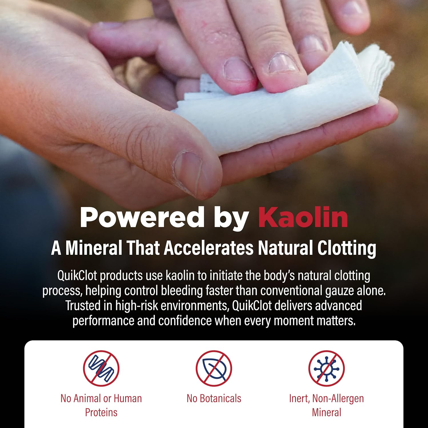 QuikClot Advanced Clotting Gauze - Stops Bleeding Up to 5X Faster Than Standard Gauze - Kaolin Hemostatic Dressing