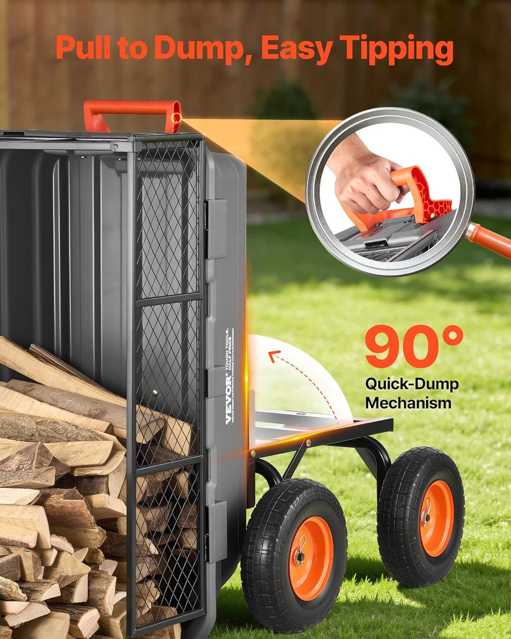 10 Cu.Ft 1200LBS Poly Garden Cart Dump Wagon, Heavy Duty Wheelbarrow with Convertible Handle and 13" Flat Free Tires