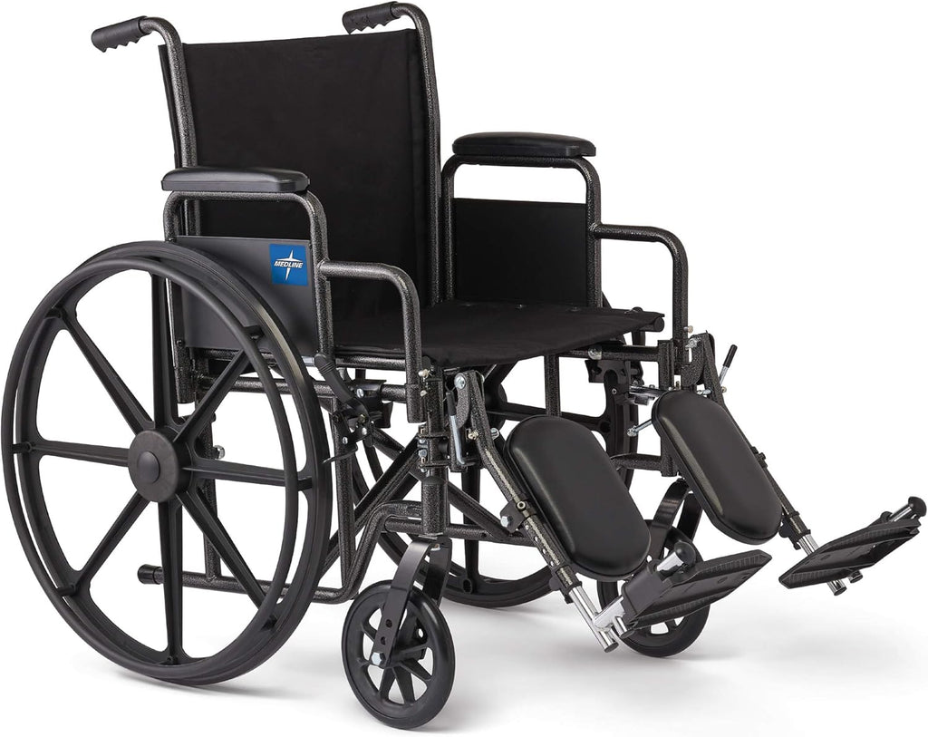 Comfortable Folding Wheelchair with Swing-Back, Desk-Length Arms and Elevating Footrests, 18”W x 16”D Seat