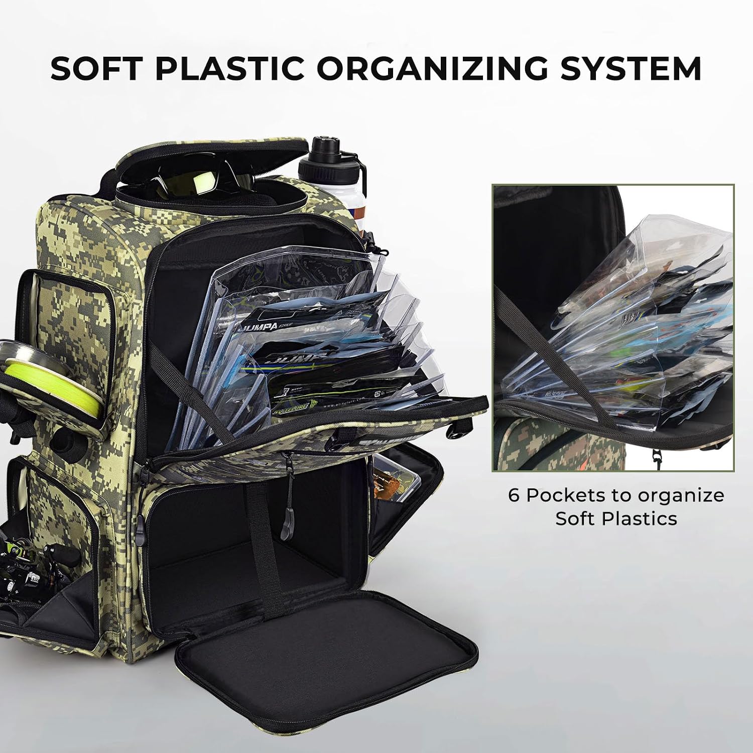 Bait Boss Fishing Tackle Backpack with Rod Holders-4 Tackle Boxes-Rain Cover,Storage for Fishing Gear
