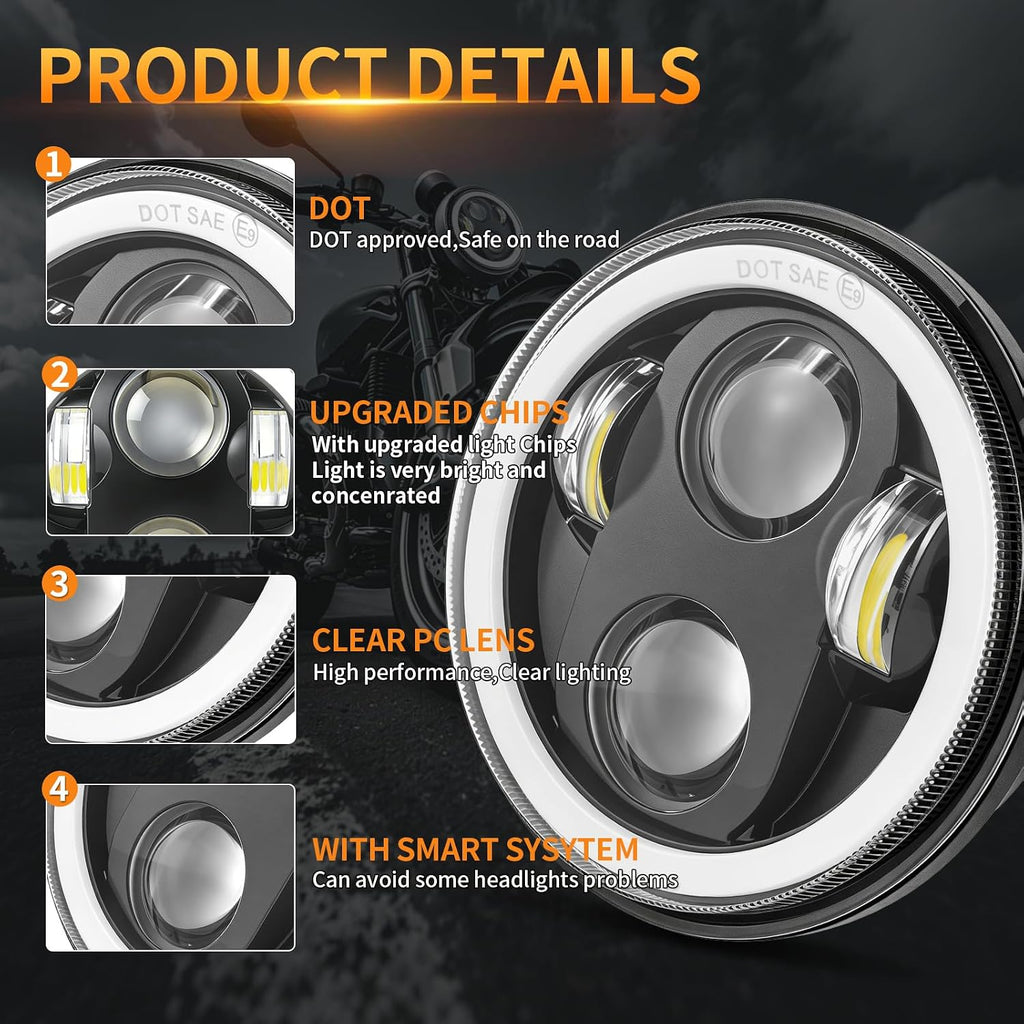 130W 36V 5-3/4 5.75 Inch Headlight fit for Honda Shadow,IP68,1PCS