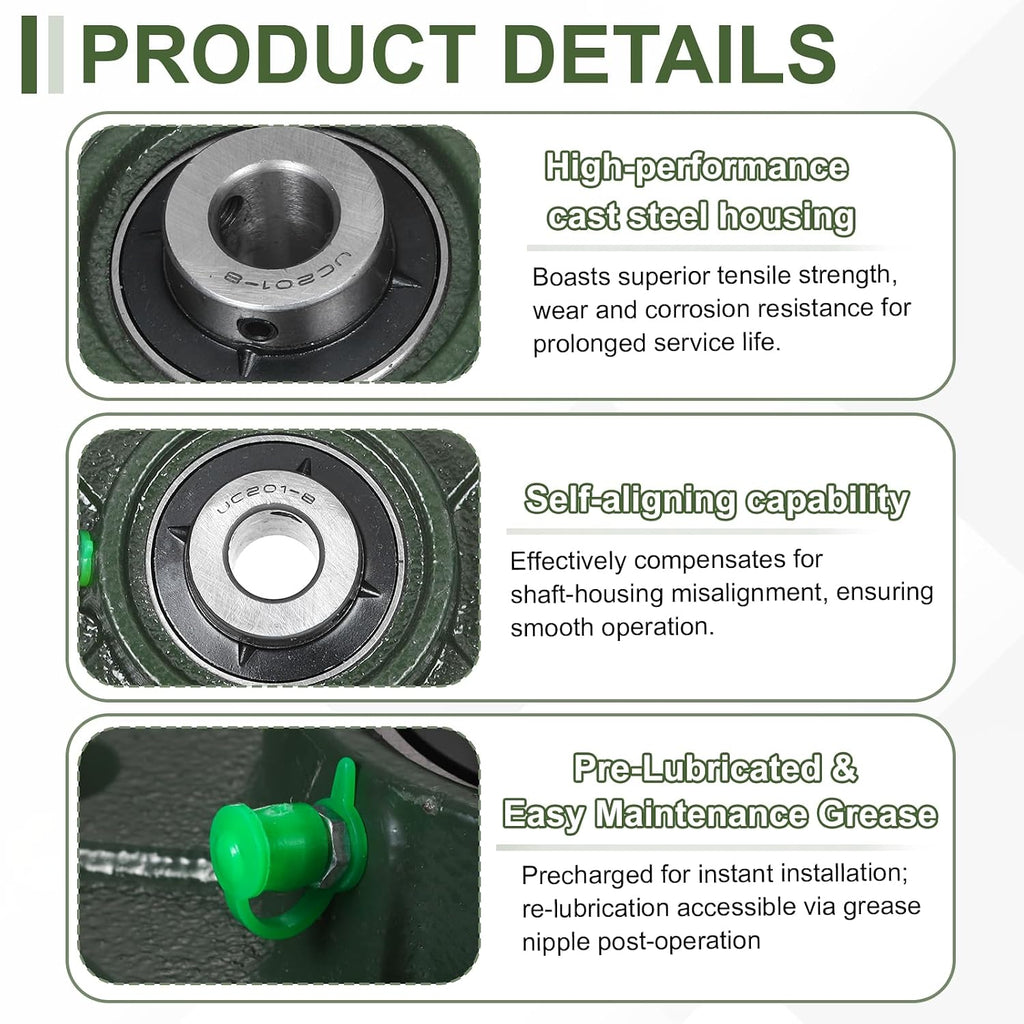 uxcell UCF201-8 Pillow Block Bearings,1/2 inch Bore(ABEC3)