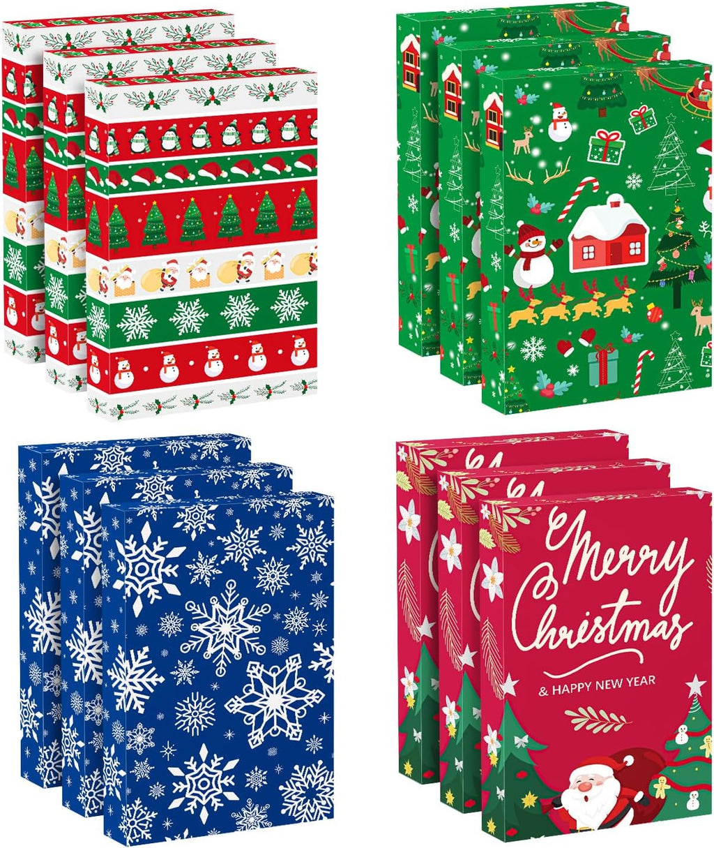12 Pack Christmas Gift Boxes with Lids, Patterned Shirt Clothes Boxes(12 Clothing Gift Boxes, 4 Designs: 3 Pieces Per