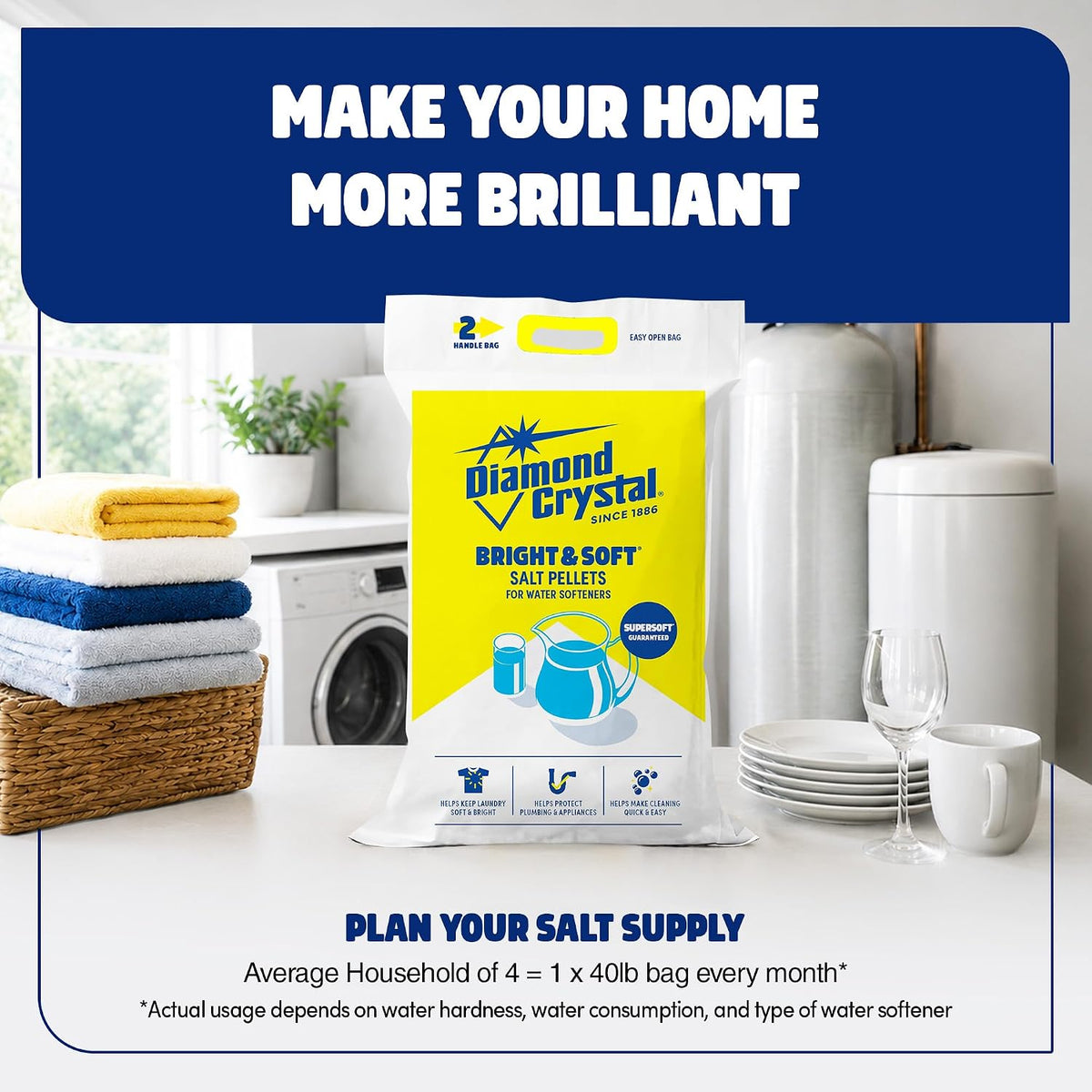 Bright & Soft Water Softener Salt Pellets, 50 Pounds