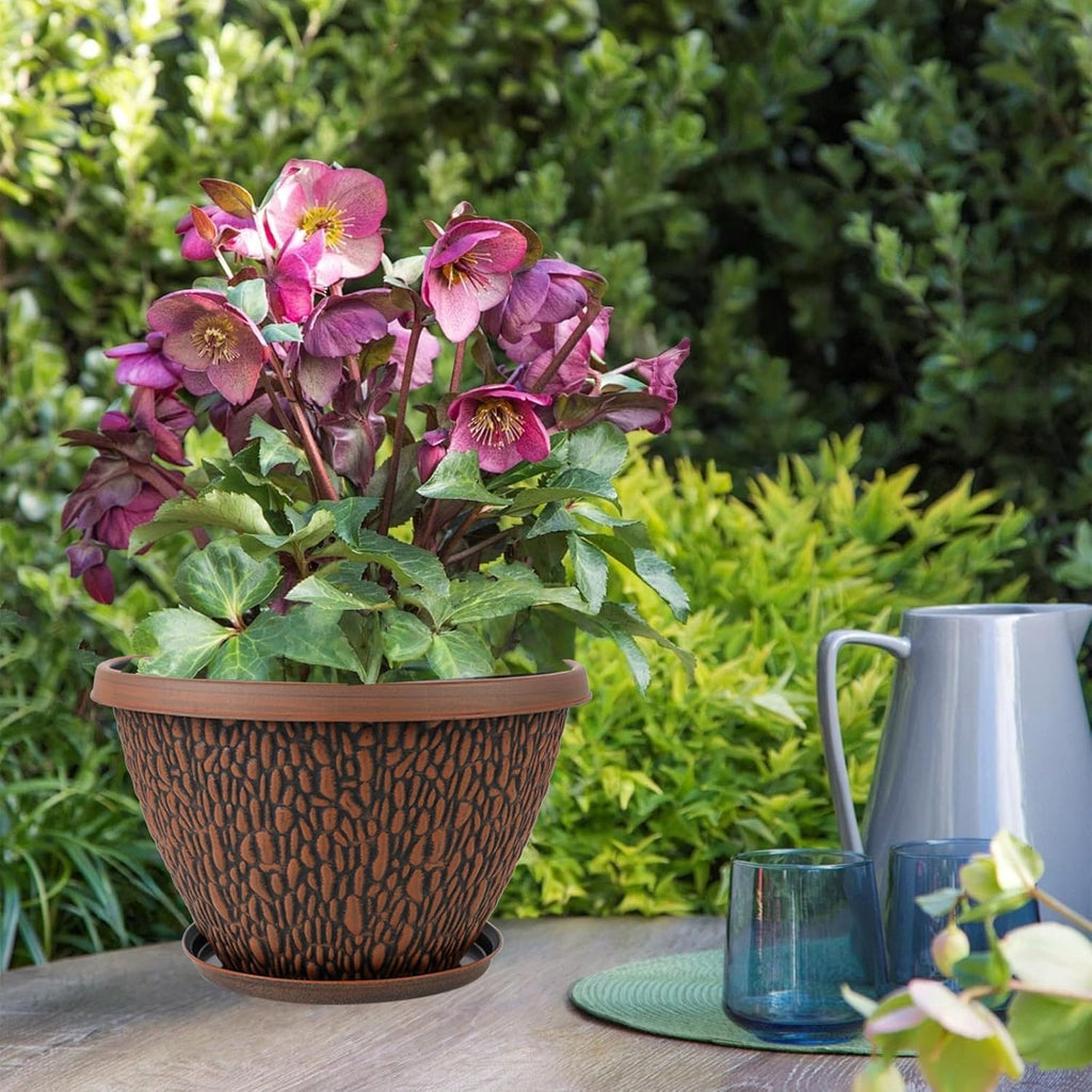 4 Pack Flower Pots Outdoor, 10 Inch Plant Pot with Drainage Hole & Tray, Thickened Plastic Planters for Indoor
