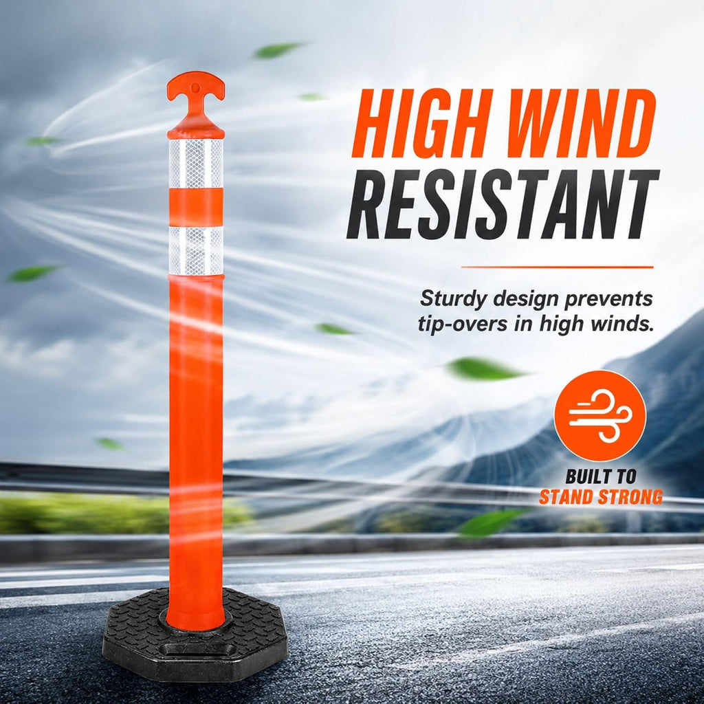 42" Traffic Delineator Posts,3 Pack Orange Safety Cones with Reflective Collars and Weighted Base for Road Safety