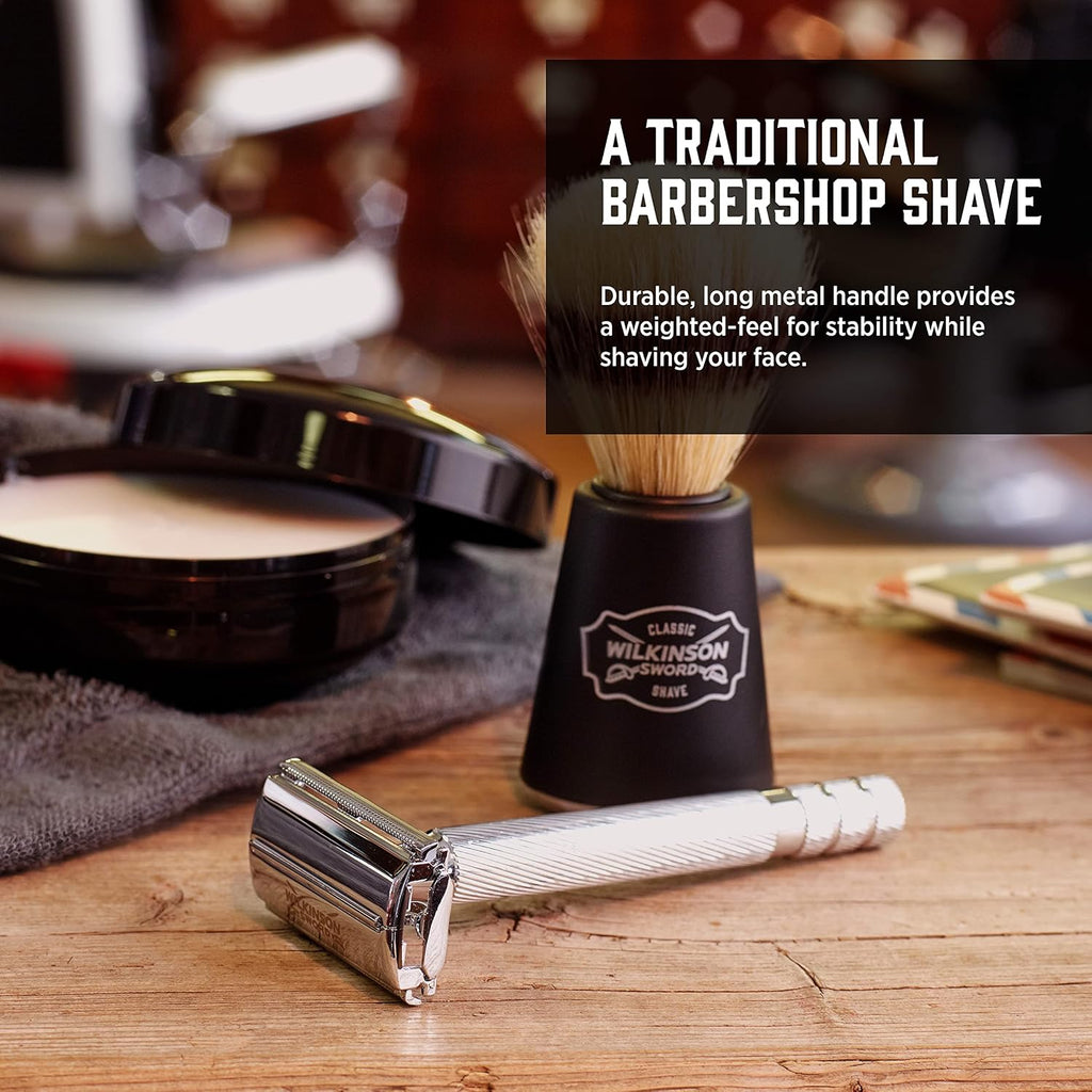 Double Edge Safety Razor, 1 Metal Handle & 5 Razor Blades