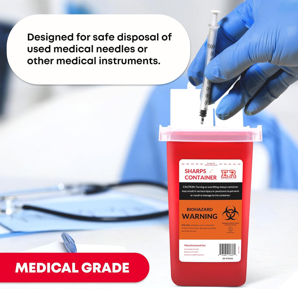 Sharps Container with Split Lid Design and Locking Mechanism for Sharp Waste Disposal, 1 Quart