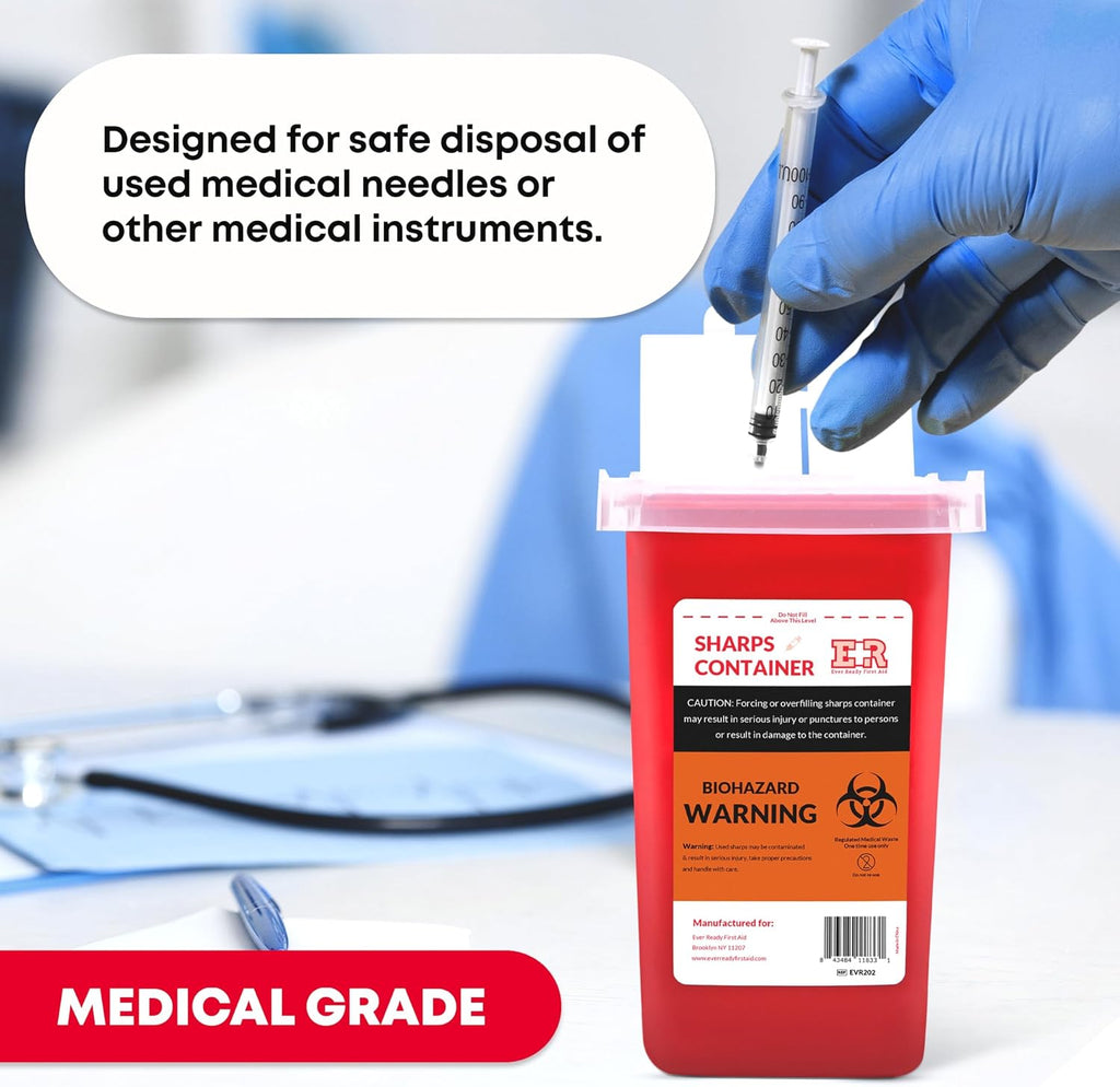 3 Count Sharps Container with Split Lid Design and Locking Mechanism for Sharp Waste Disposal, 1 Quart