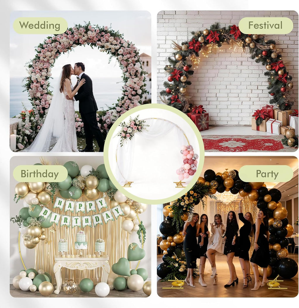 Round Backdrop Stand 8FT Gold Balloon Arch Stand Metal Circle Arch