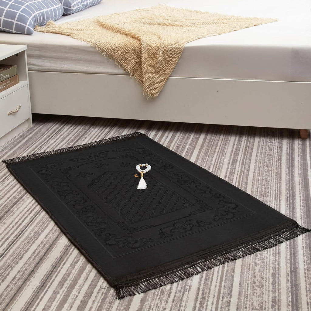 Muslim Prayer Rug with Tasbih Prayer Beads, Soft Large Prayer Matt Islam, Padded Islamic Prayer Mat Thick for Men and