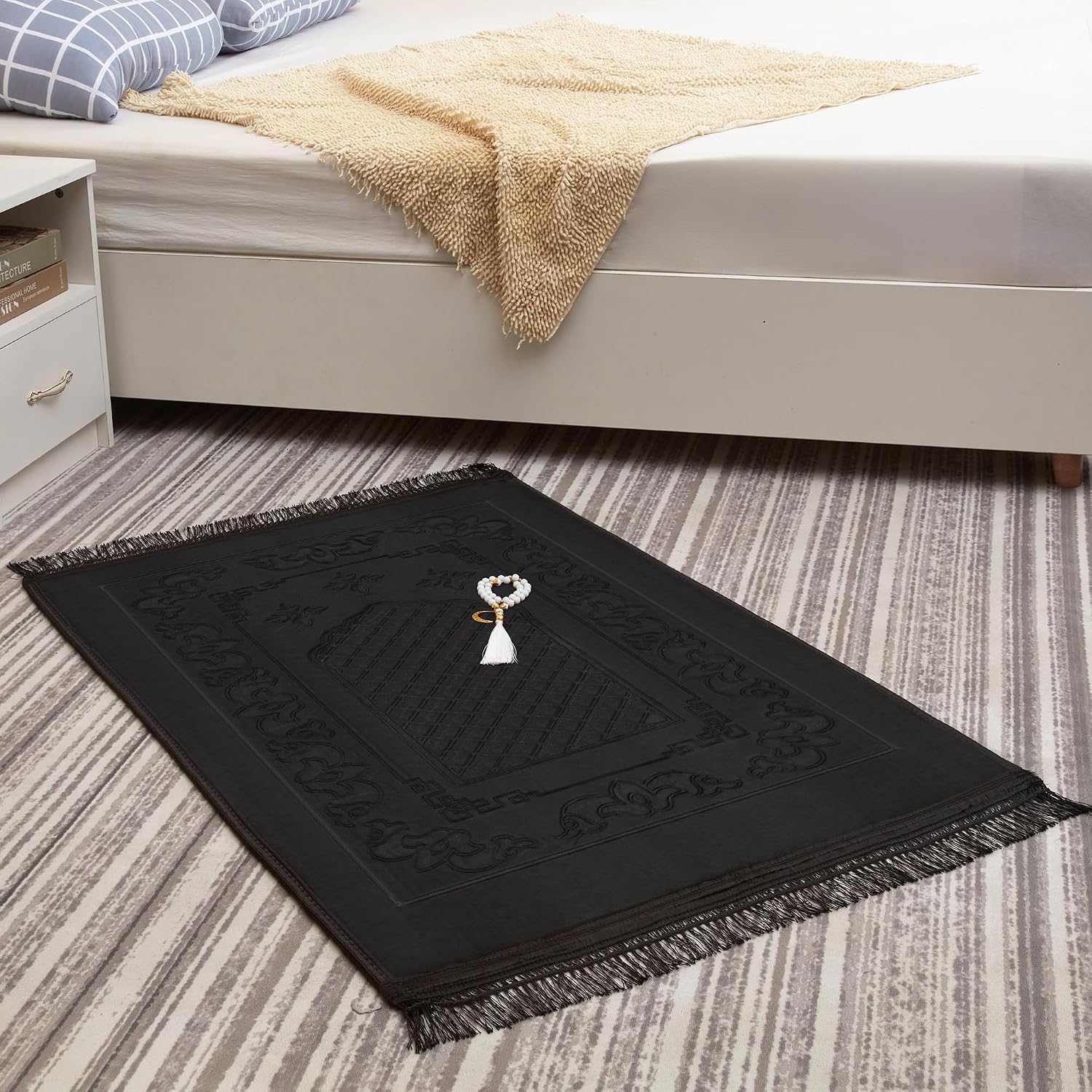 Muslim Prayer Rug with Tasbih Prayer Beads, Soft Large Prayer Matt Islam, Padded Islamic Prayer Mat Thick for Men and