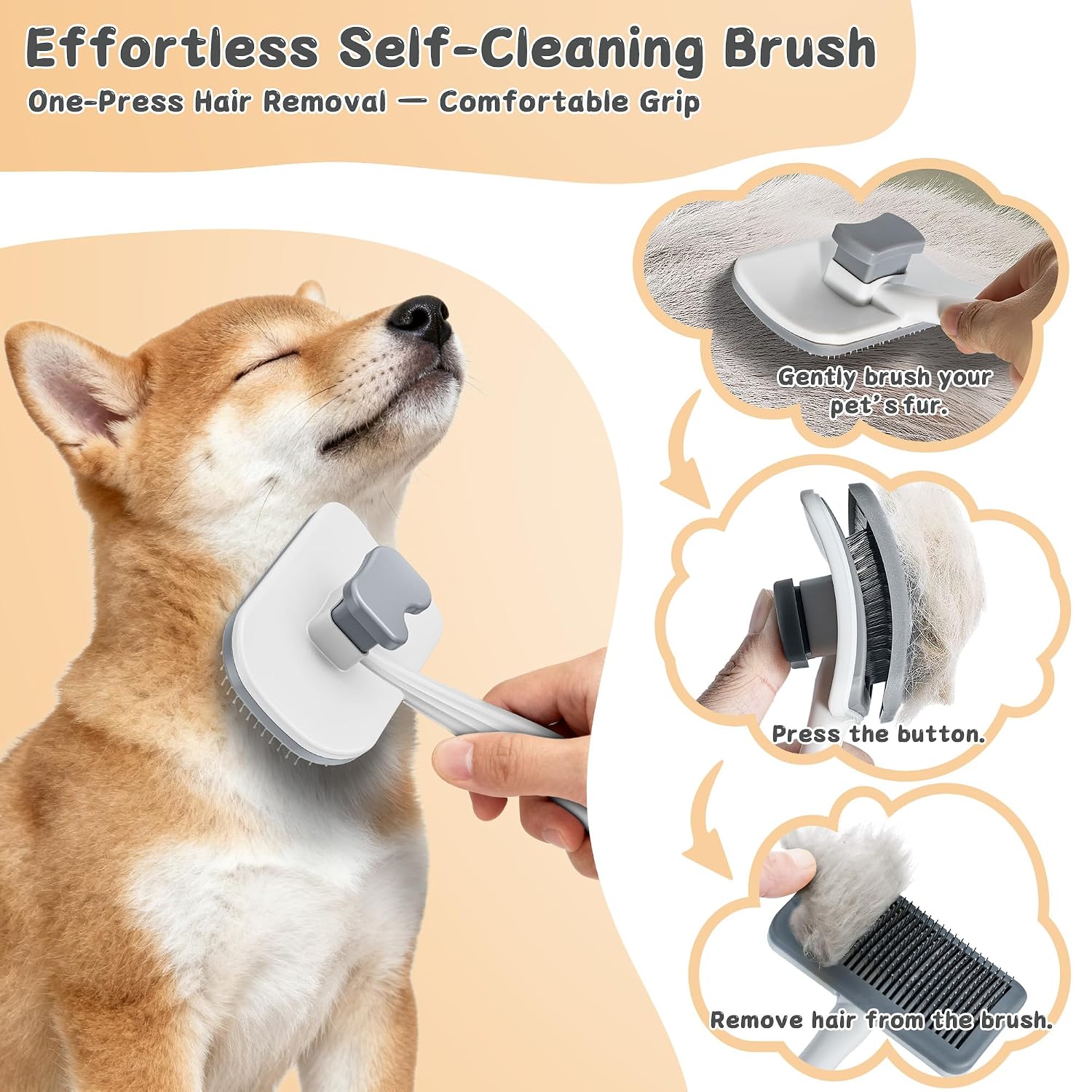 3-Piece Dogs & Cats brush for shedding - Self Cleaning Slicker Brush, Dematting Comb & Nail Clipper - Professional
