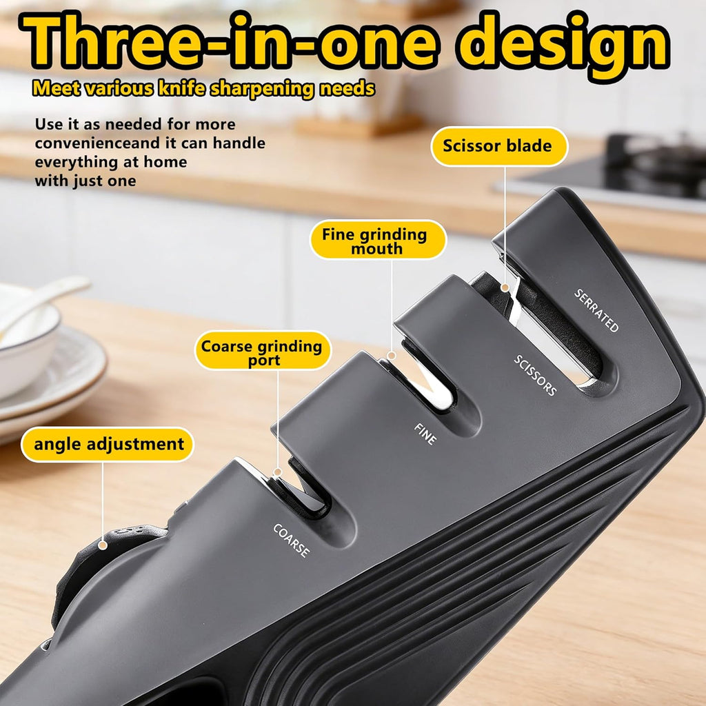 Knife Sharpener, 5 Adjustable Angle, 3 in 1 Professional Chef's Kitchen Knife Accessories, Kitchen Blade & Scissors