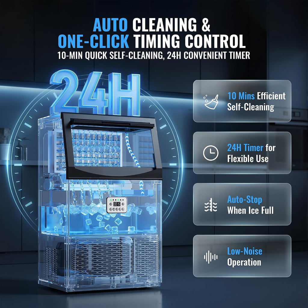 Commercial Ice Maker, 200LBS/24H with 33LBS Storage, Self-Cleaning