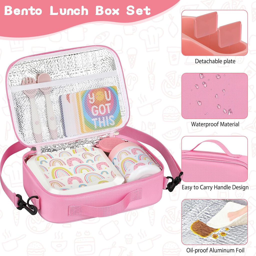 Bento Lunch Box for Kids with 12oz Soup Thermo Leak-Proof Lunch Food Container with 5 Compartment Thermo Hot Food Jar