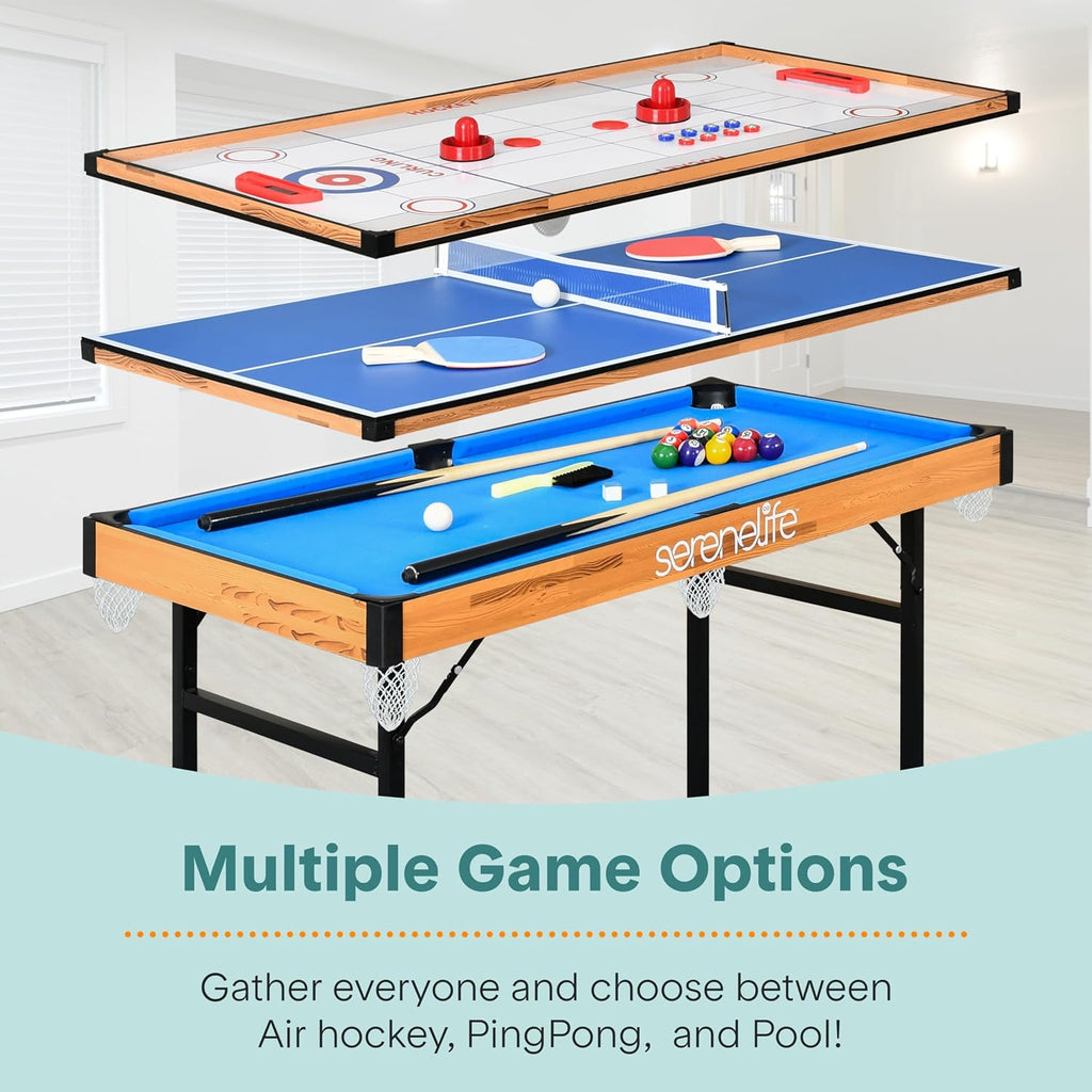 4 in 1 Multi Game Table, 4’x2’ Folding Portable Sports Arcade Games with Accessories, Ping Pong, Air Hockey, Pool