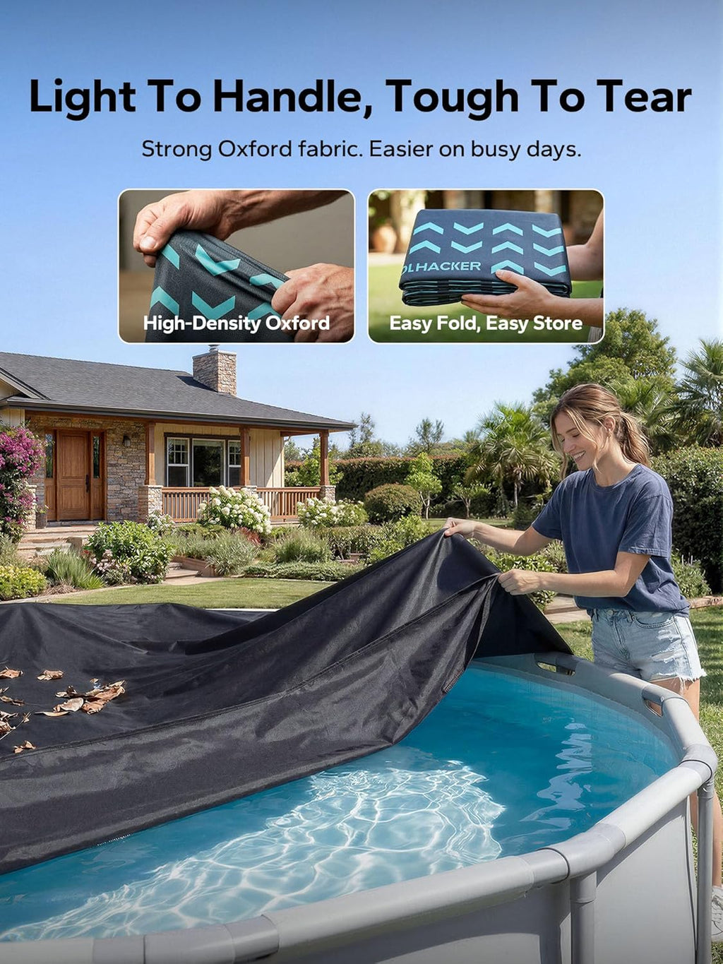 16 FT Round Pool Cover 420D Swimming Pool Cover for Above Ground Pools, Solar Pool Cover with Steel Cable & Pulley