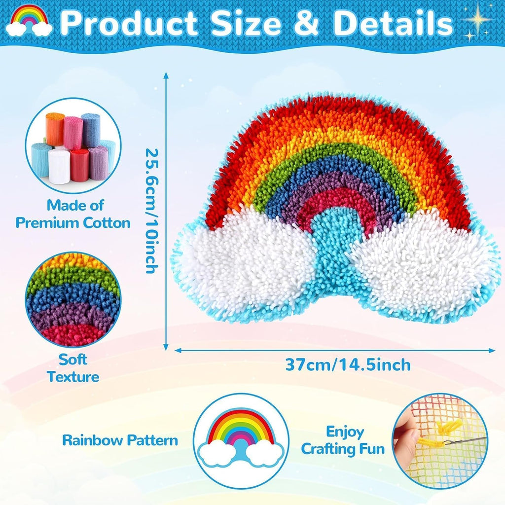 Rainbow Latch Hook Mini Rug Kit Rainbow DIY Valentine Craft for Kids Adults Beginners Making Your Own Crochet Carpet