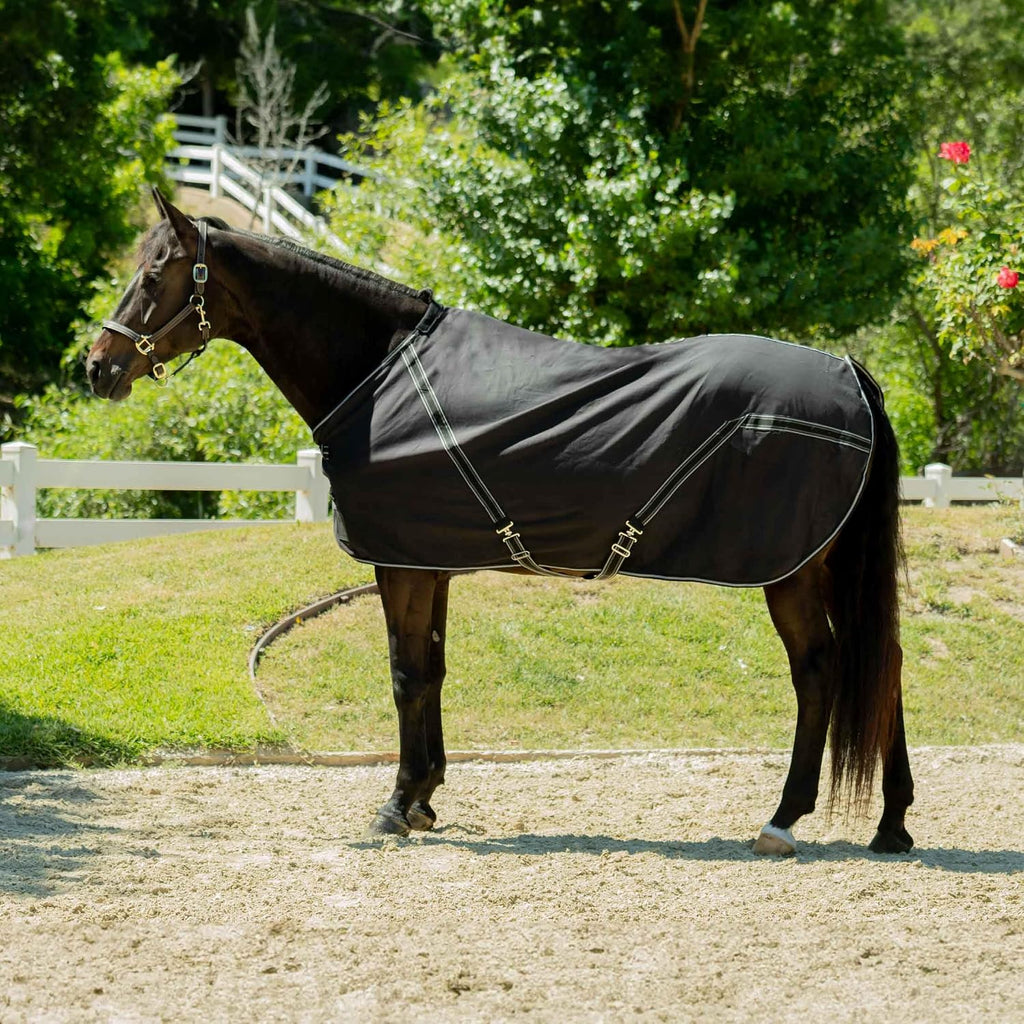 Fryd 100% Cotton Stable Blanket for Horses | No Fill - Black - 80 in