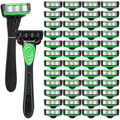 50 Pcs Shaving Kit for Men Disposable Men's Razors Set Refillable 7-blade Razors Travel Shave Set Designed for