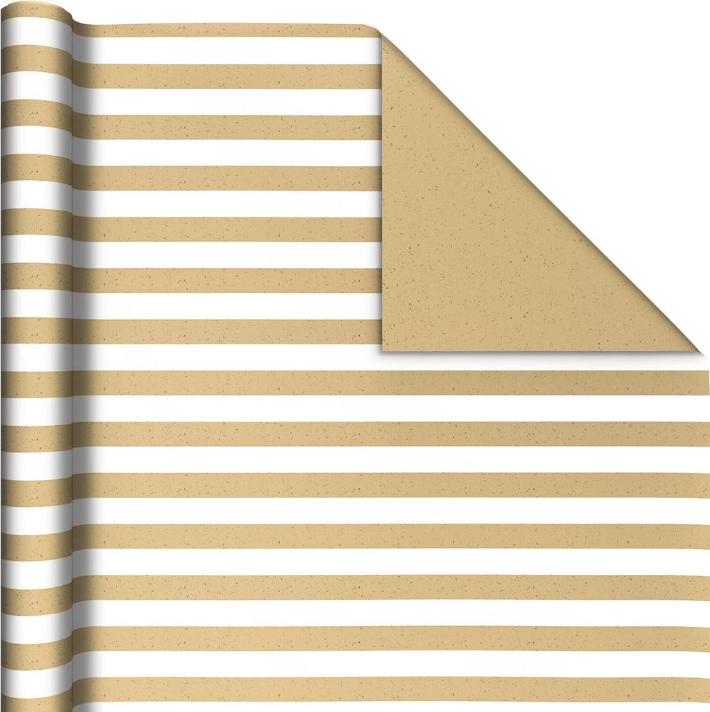 Reversible Wrapping Paper Rolls, 2 Rolls (Kraft, Striped, Dots)