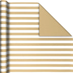 Reversible Wrapping Paper Rolls, 2 Rolls (Kraft, Striped, Dots)