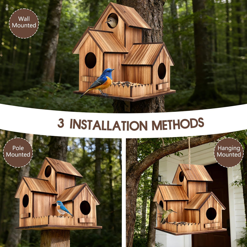 Bird Houses for Outside, Outdoor 3-Hole Large Birdhouse Bird Feeder for Bluebirds, Finches, Cardinals and Yellow