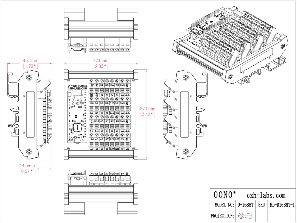 DIN Rail Mount Screw Terminal Block Breakout Board Module for STM32 Nucleo-32