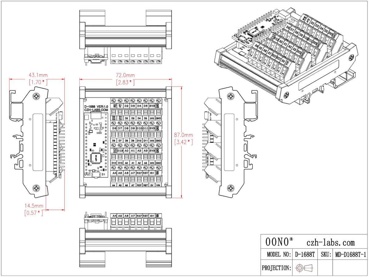 DIN Rail Mount Screw Terminal Block Breakout Board Module for STM32 Nucleo-32