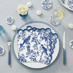 100 Pcs Blue Floral Napkins, 5 x 5 In Scalloped Cocktail Napkins