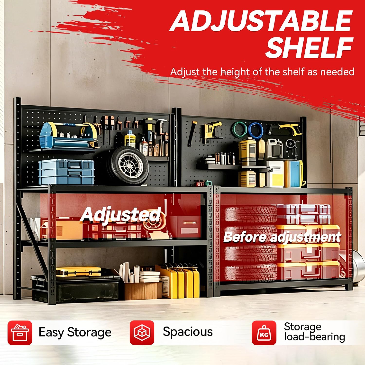 Heavy Duty Workbench with Pegboard, Garage Tool Storage Table | Adjustable metal tool work stand, heavy duty storage