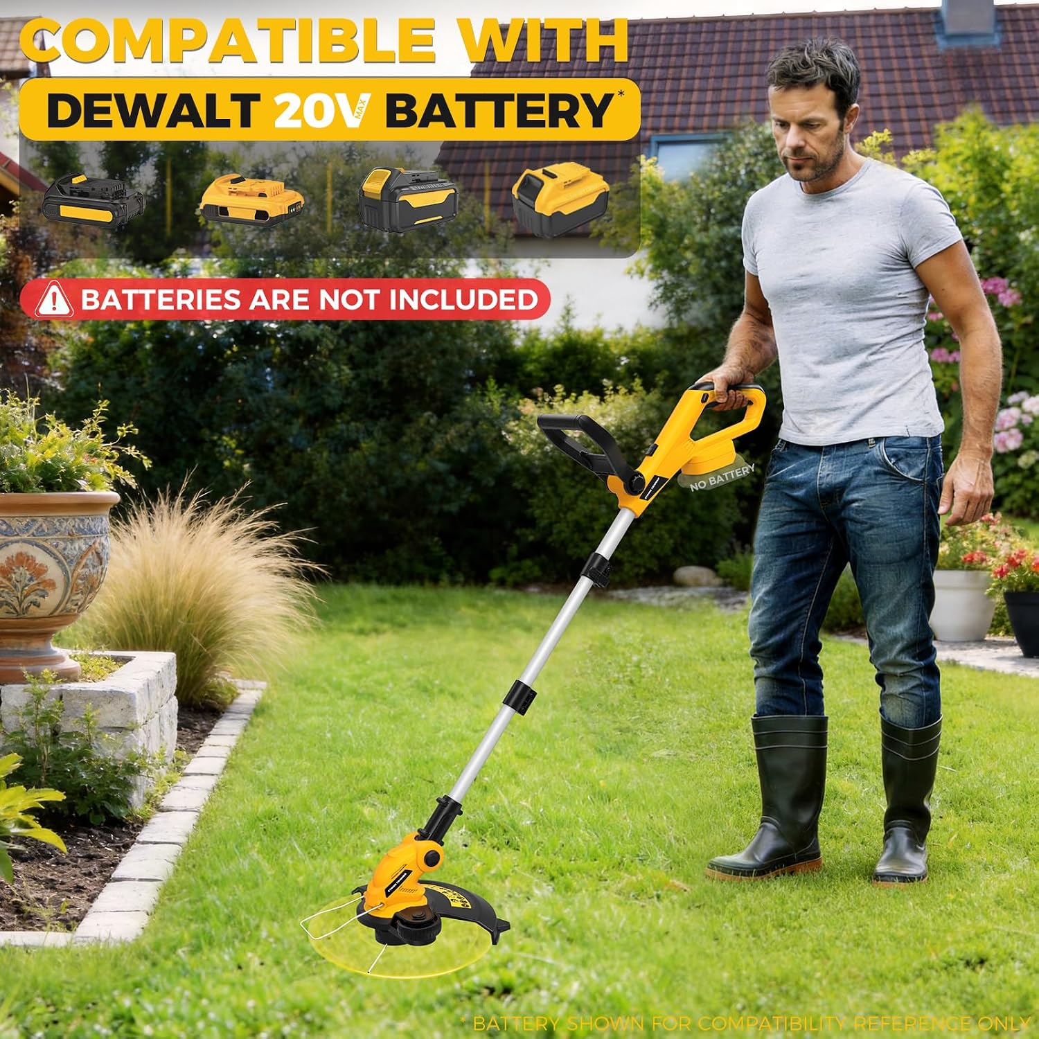 Cordless String Trimmer Compatible with Dewalt 20V MAX Battery (Tool Only) | 12" 3 in 1 Lawn Edger with 8 Spare