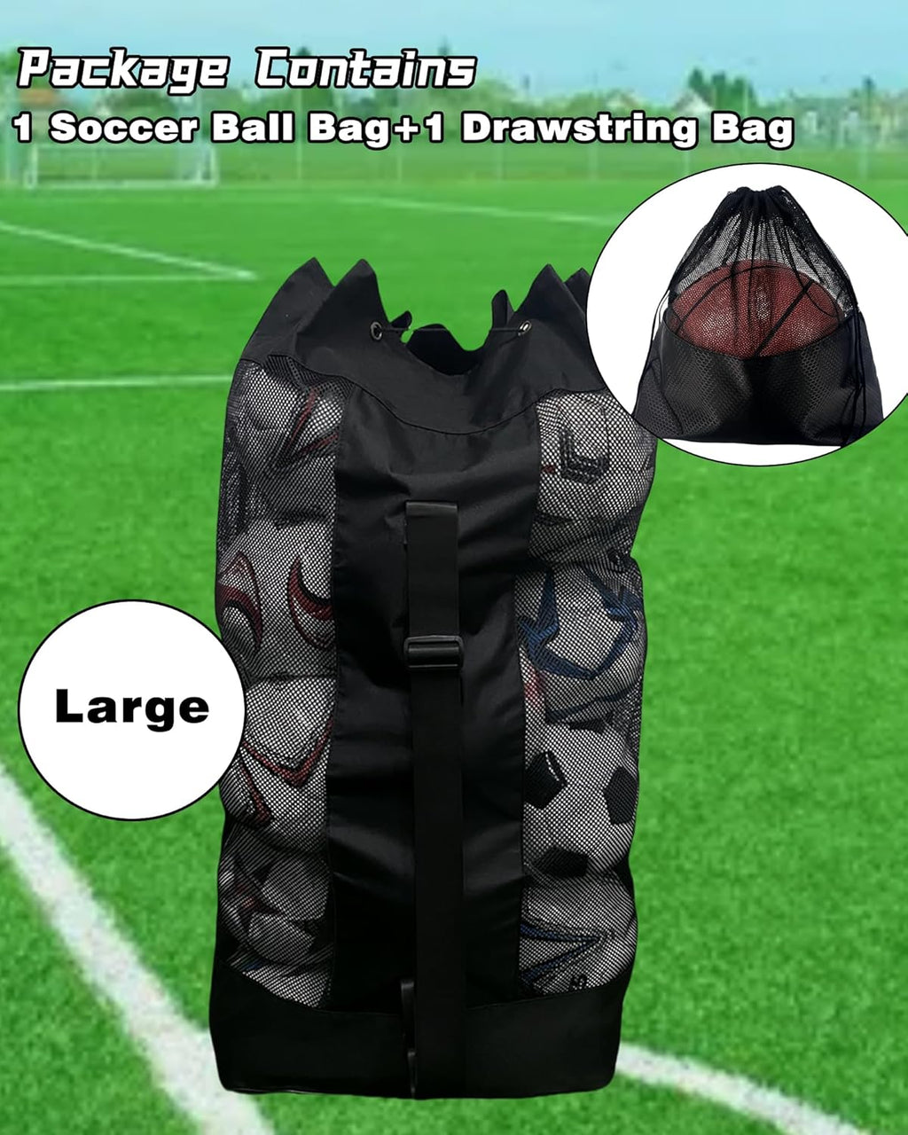 1/2pcs Soccer Ball Bag,Adjustable Shoulder Strap Extra Large and 1pcs Drawstring Mesh Ball Bag,Heavy Duty Soccer Ball