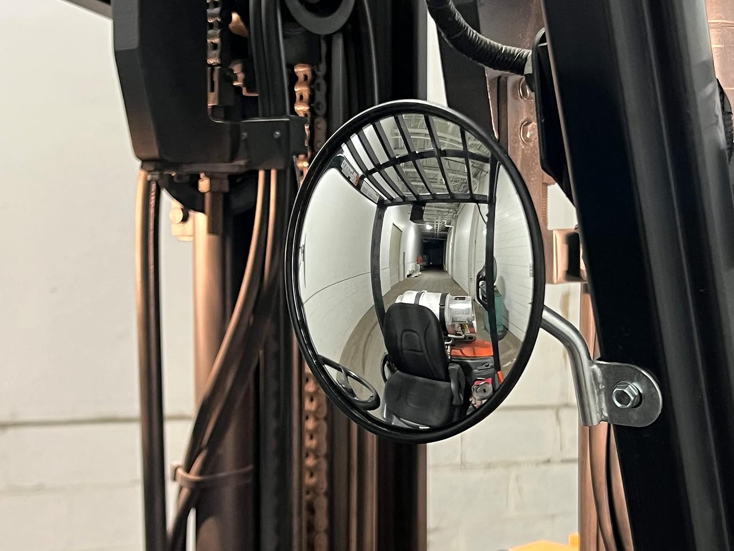 Universal 6in Round Spot Forklift Mirror with Arm | WIDE-ANGLE VISIBILITY: Convex glass expands your field of view to