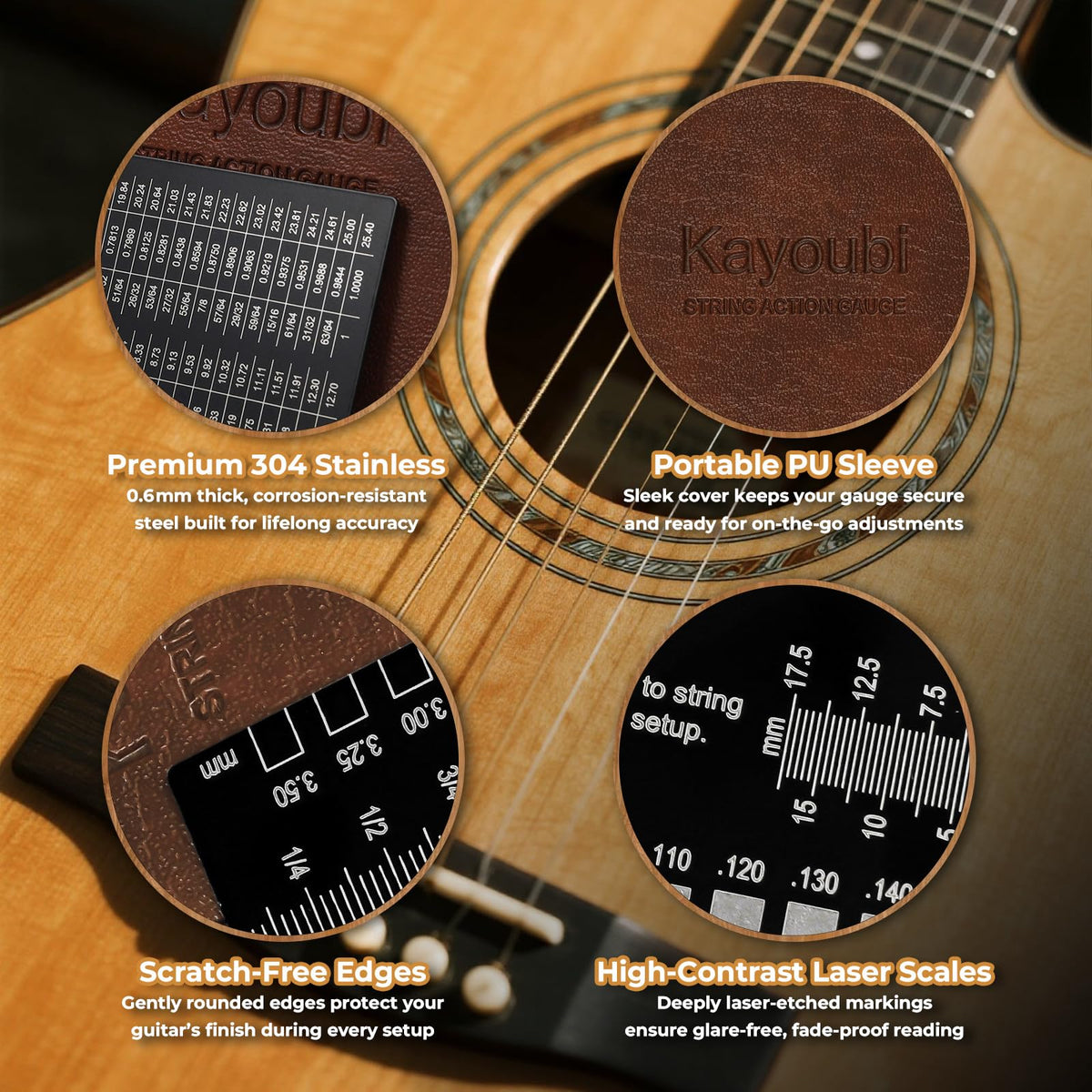 Kayoubi String Action Gauge, Height Ruler, Guitar Bass Luthier Setup Tool