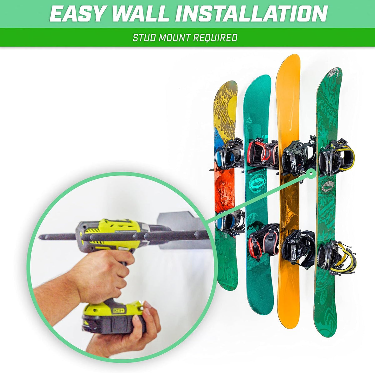 Wall Mounted Ski and Snowboard Storage Rack - 2 or 8 Ski Sizes