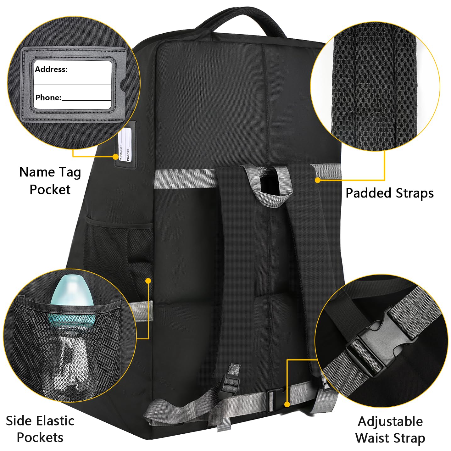 Padded Car Seat Travel Bag Backpack for Airplane, Heavy Duty Car Seat Bags for Air Travel, Carseat Cover for Airplane