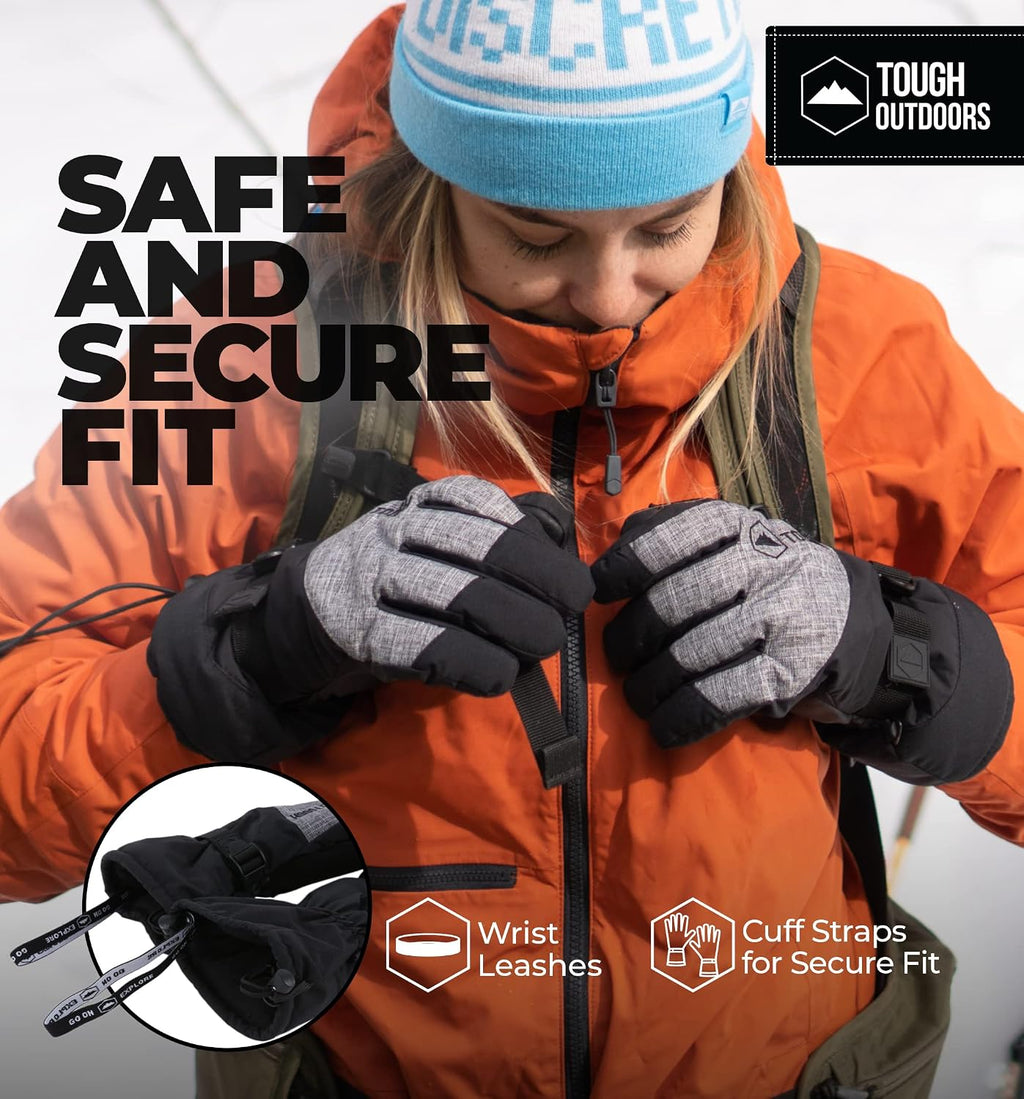 Ski Gloves Men Women - Black Snow Ski Gloves Women Men - Adult Ladies Men's Insulated Waterproof Winter Glove