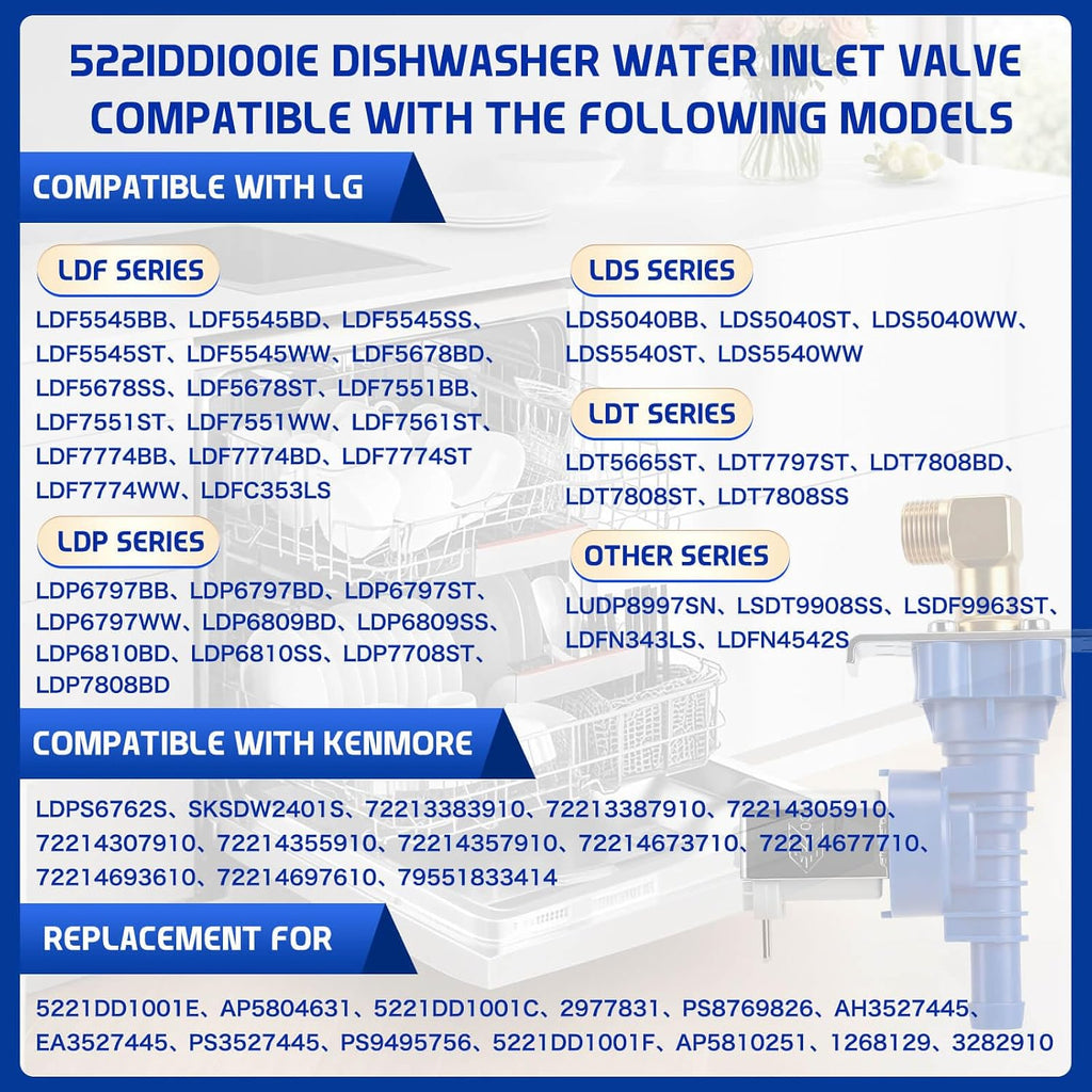 5221DD1001E Dishwasher Water Inlet Valve Compatible with LG Dishwasher