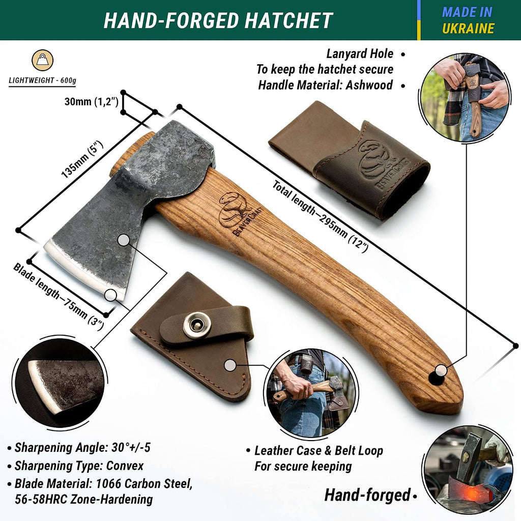 Wood Carving Axe Hatchet with Sheath AX1 - Forged Axes Bushcraft Hatchet for Camping - Small Forest Axe for Chopping