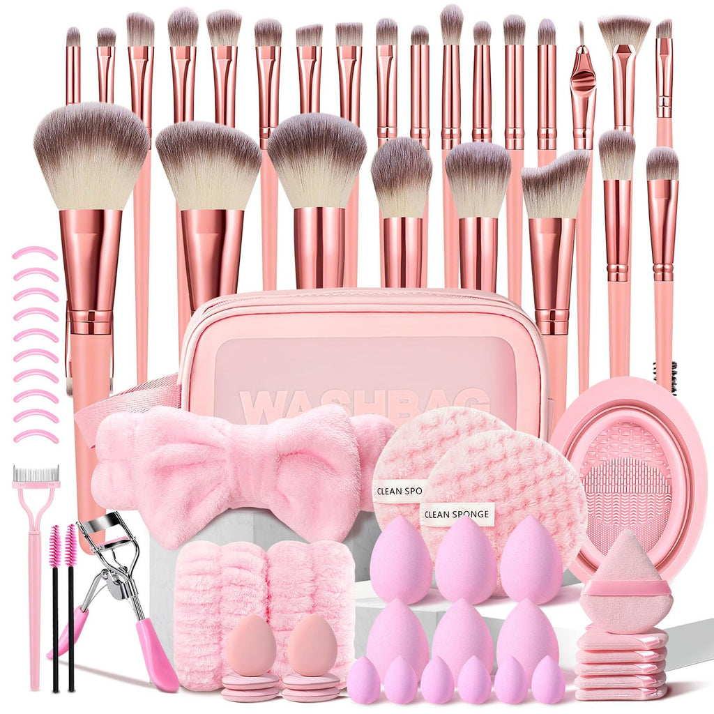 70Pcs Pink Makeup Brushes Set Professional Makeup Kit Multi-functional Makeup Tool Set with Case Facial Makeup
