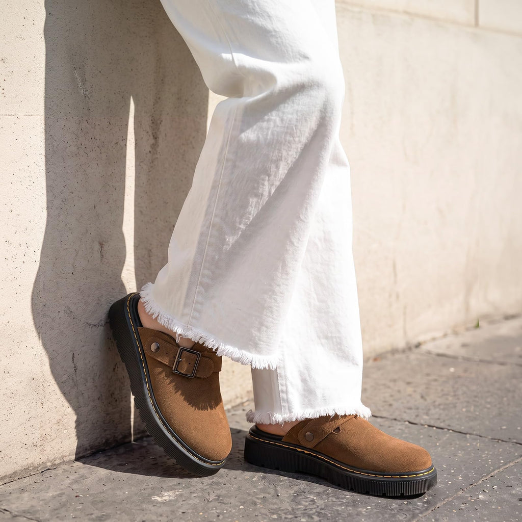 Women's Slip On Suede Clogs with Back Strap Chestnut 5.5