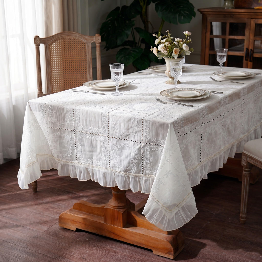 Cream Embroidered Tablecloth, 52 x 70 Inch
