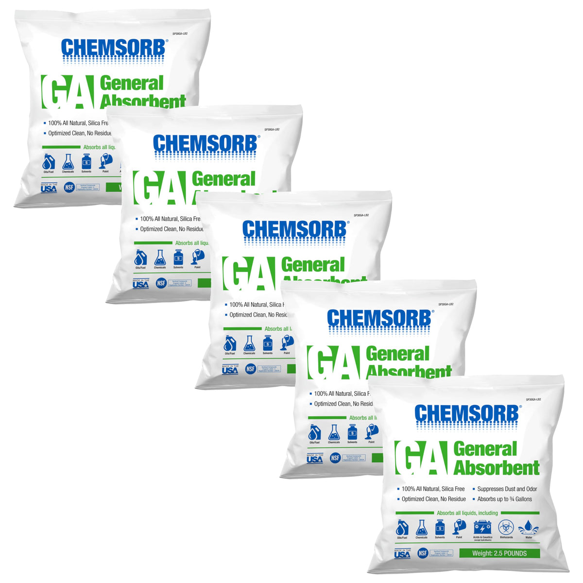 CHEMSORB GA - General Absorbent, 2.5 Pound Bag - 5 Pack
