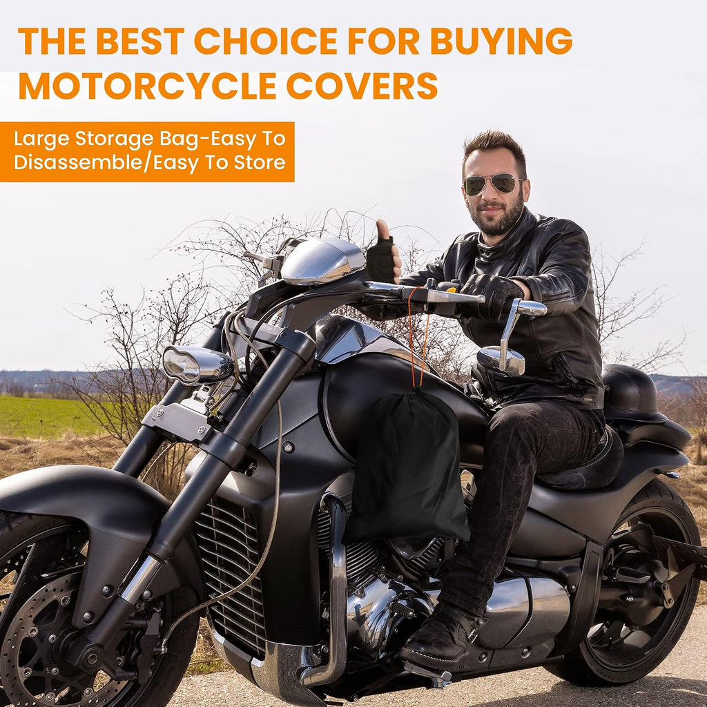 Motorcycle Covers Waterproof Outdoor Storage,420D Heavy Duty Motorcycle Tarp,Universal for All Season,with License