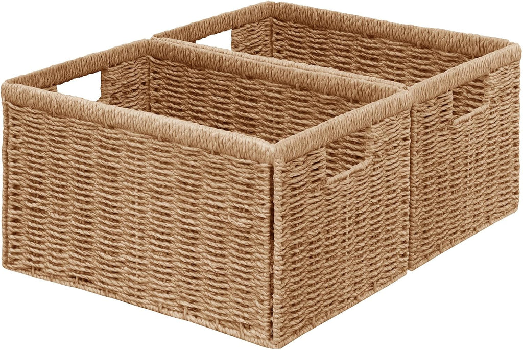 2 Packs Large Wicker Storage Basket, Closet Storage Baskets Bins for Shelves, Decorative Collapsible Baskets for
